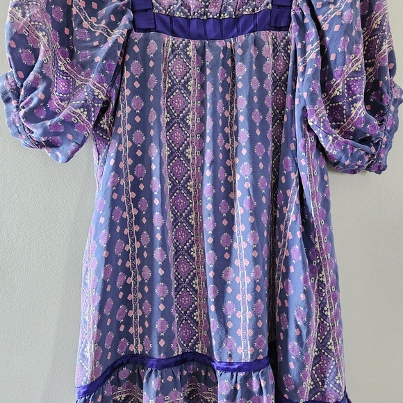 Anna Sui Vintage 90's Silk Mini Printed Boho Hippie Casual Dress Size Medium. - Picture 7 of 16